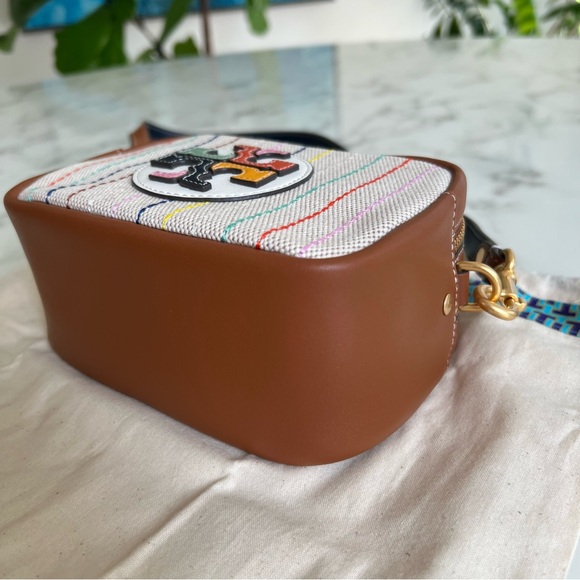 NWOT Tory Burch Perry Bombe Canvas Colorblock Mini Bag Multi Striped Leather - Picture 8 of 12